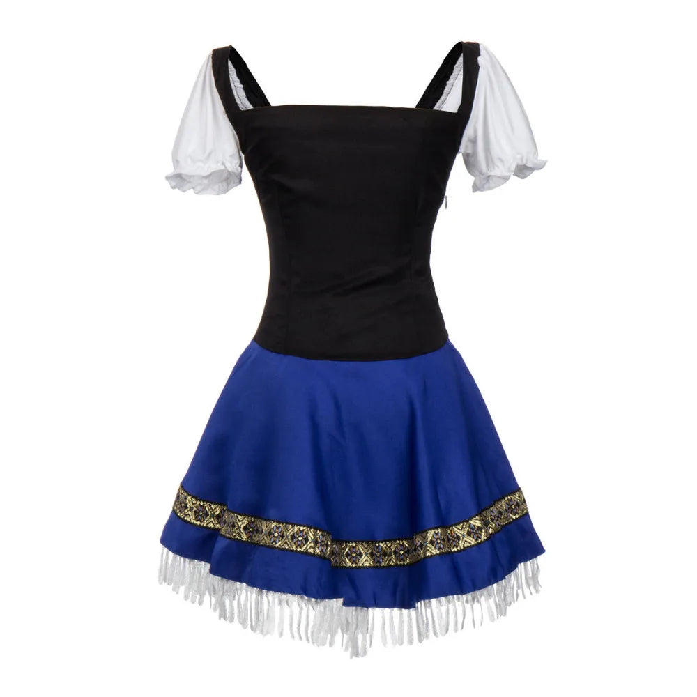 Dames Oktoberfest Dirndl Jurk met Vetersluiting en Vierkante Hals