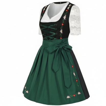 Dames Oktoberfest Dirndl Midi met Vetersluiting en Bloemenborduursel