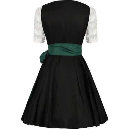 Dames Oktoberfest Dirndl Midi met Vetersluiting en Bloemenborduursel