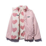 Dames Omkeerbare Winterjas met Hartprint en Staande Kraag
