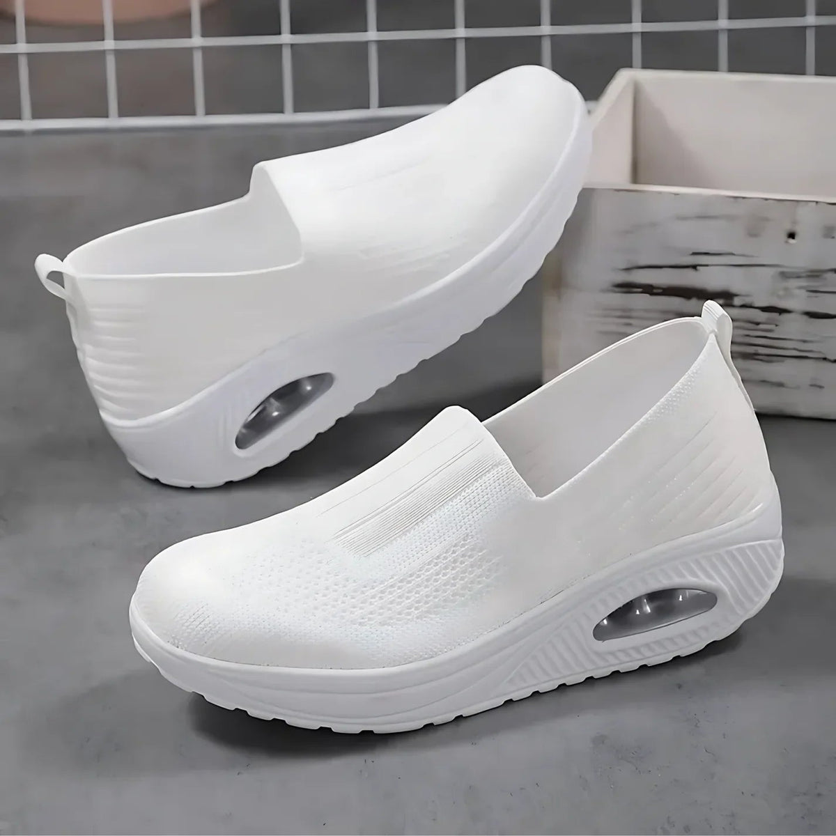 Dames Sneakers met Luchtzool en Slip-on Sluiting Wit