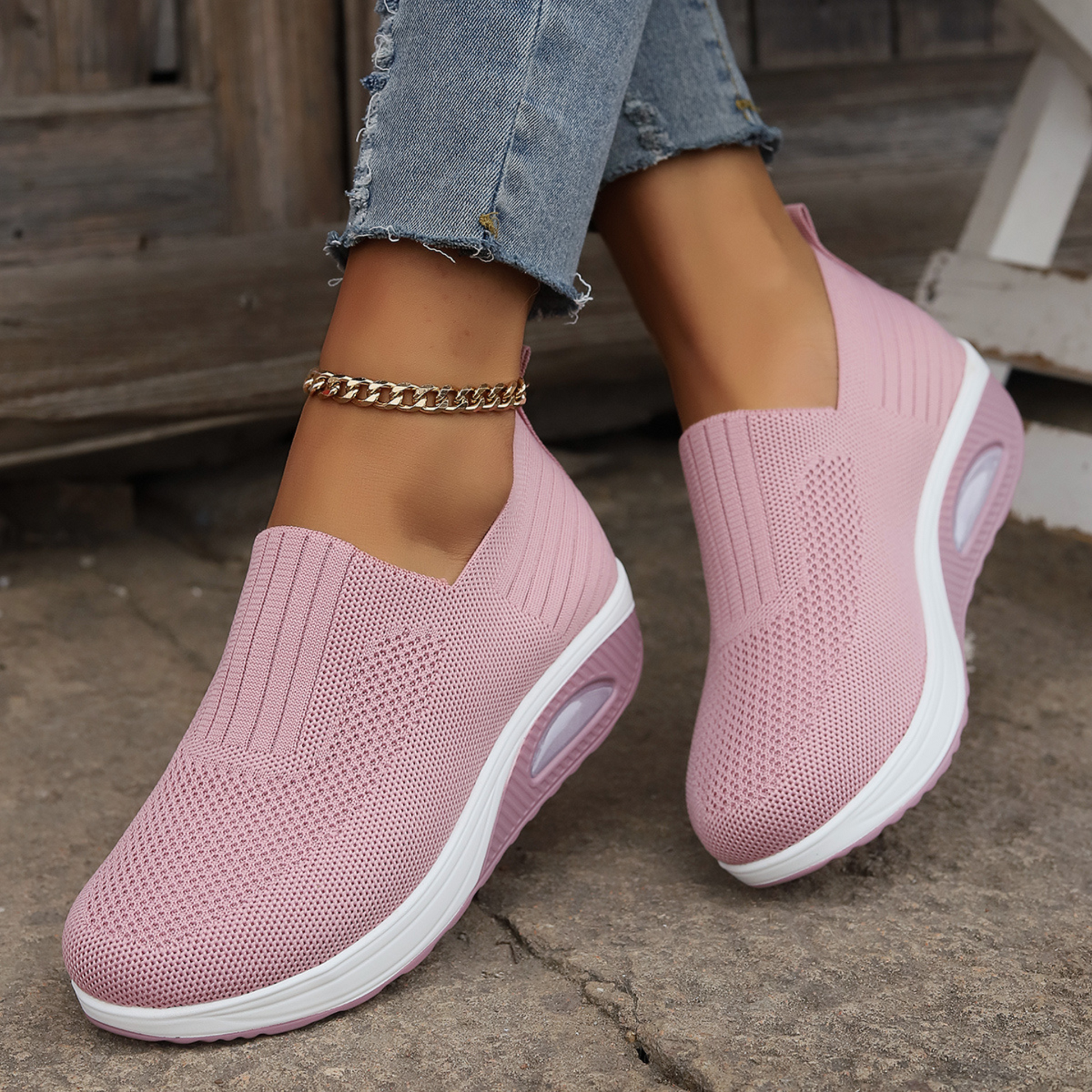 Dames Sneakers met Luchtzool en Slip-on Sluiting Roze