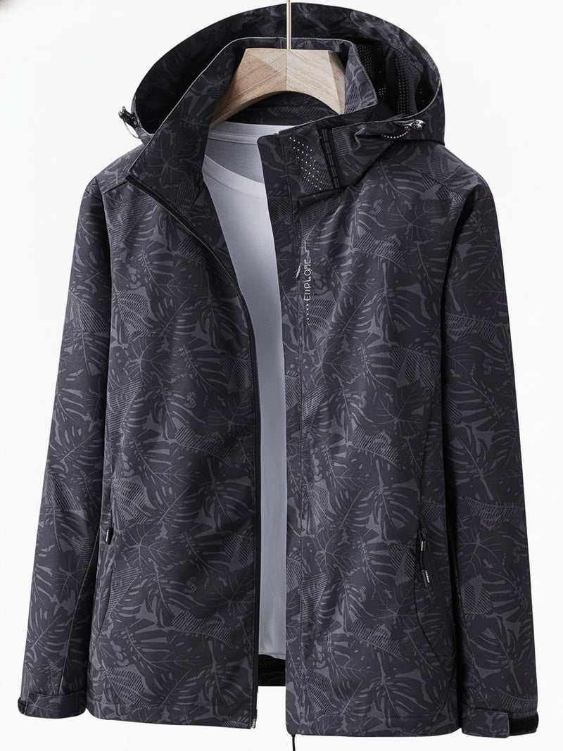 Dames Outdoor Jacket met Capuchon en Bladprint Ritssluiting