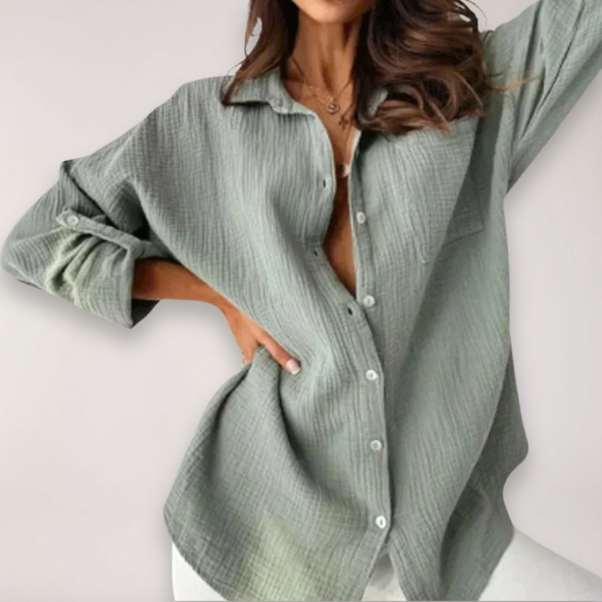 Dames Overhemd Lange Mouw met Button-front en Oprolbare Mouwen Grijs
