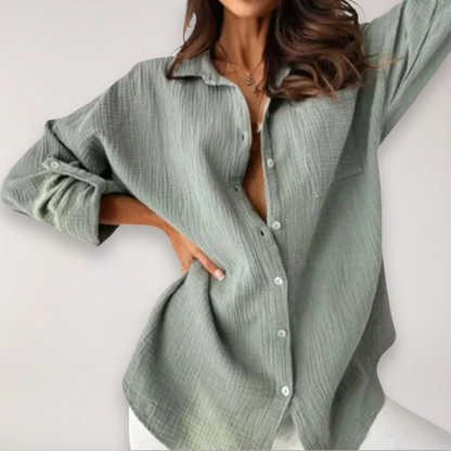 Dames Overhemd Lange Mouw met Button-front en Oprolbare Mouwen Grijs