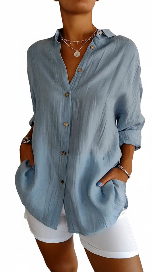 Dames Oversized Blouse met Lange Mouwen en Zijzakken
