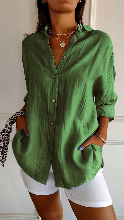 Dames Oversized Blouse met Lange Mouwen en Zijzakken Groen