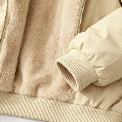 Dames Oversized Bomber Jacket met Capuchon en Fleece Voering