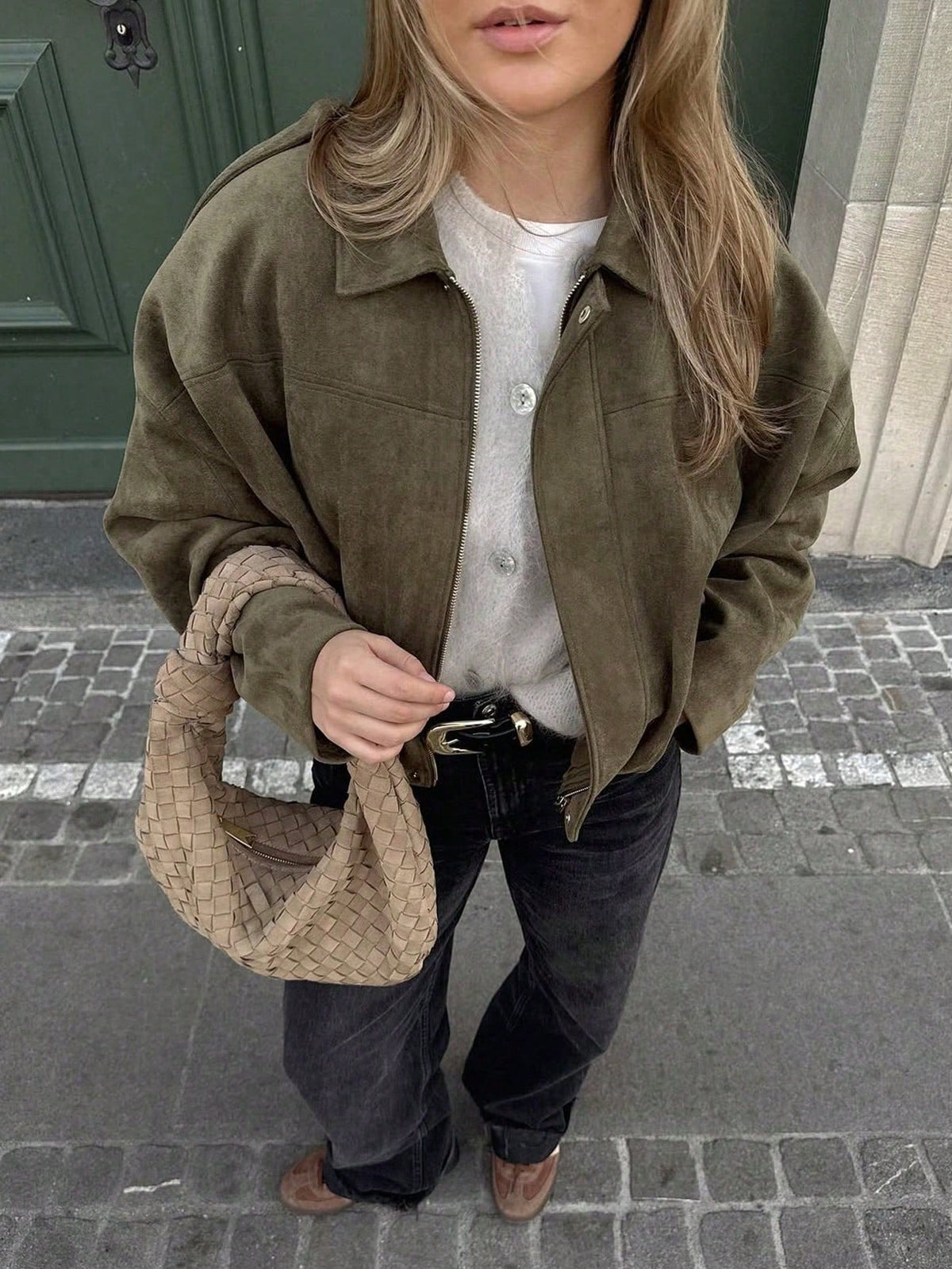 Dames Oversized Bomberjack met Rits en Opstaande Kraag Mokka