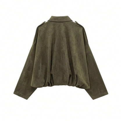 Dames Oversized Bomberjack met Rits en Opstaande Kraag