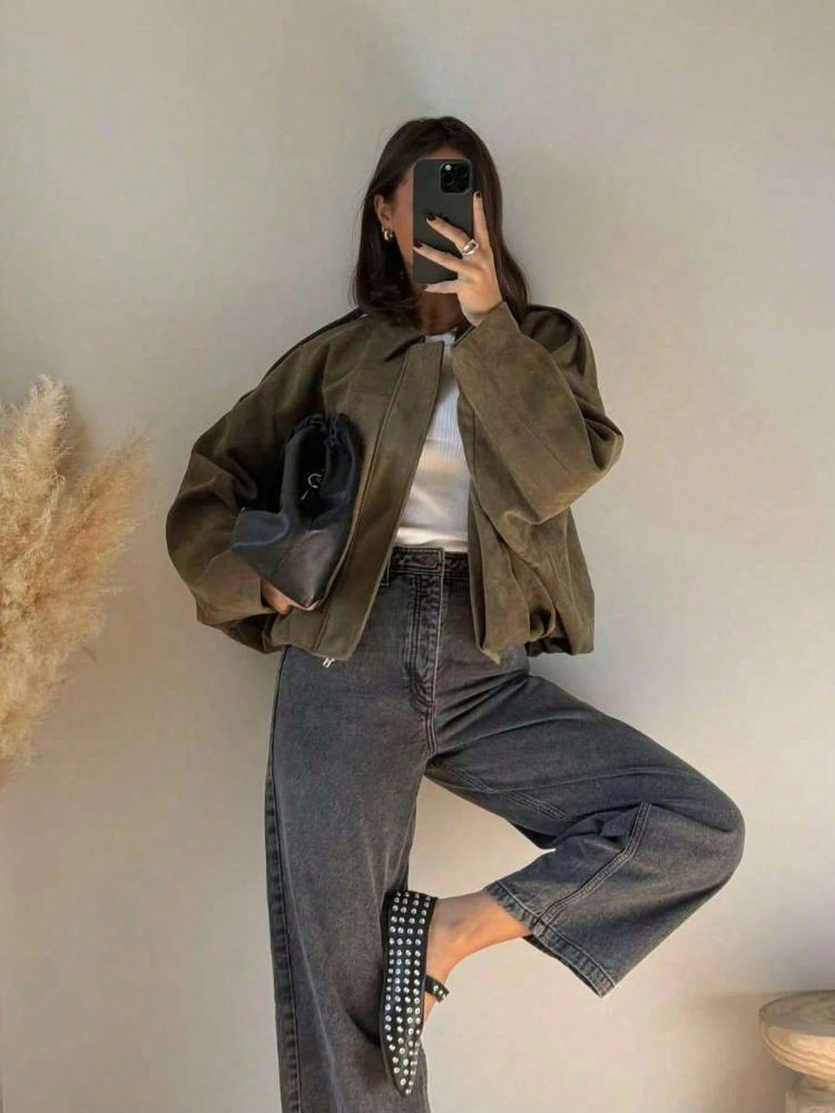 Dames Oversized Bomberjack met Rits en Opstaande Kraag