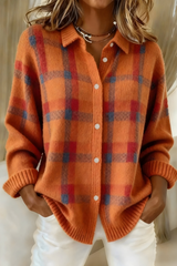 Dames Oversized Cardigan met Geruite Print en Knoopsluiting
