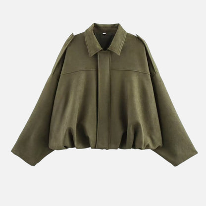 Dames Oversized Cropped jacket met Revers Kraag en Ritssluiting Groen