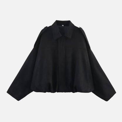 Dames Oversized Cropped jacket met Revers Kraag en Ritssluiting Zwart