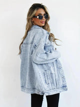 Dames Oversized Gevoerde Denim Jas met Waterafstotende Stof