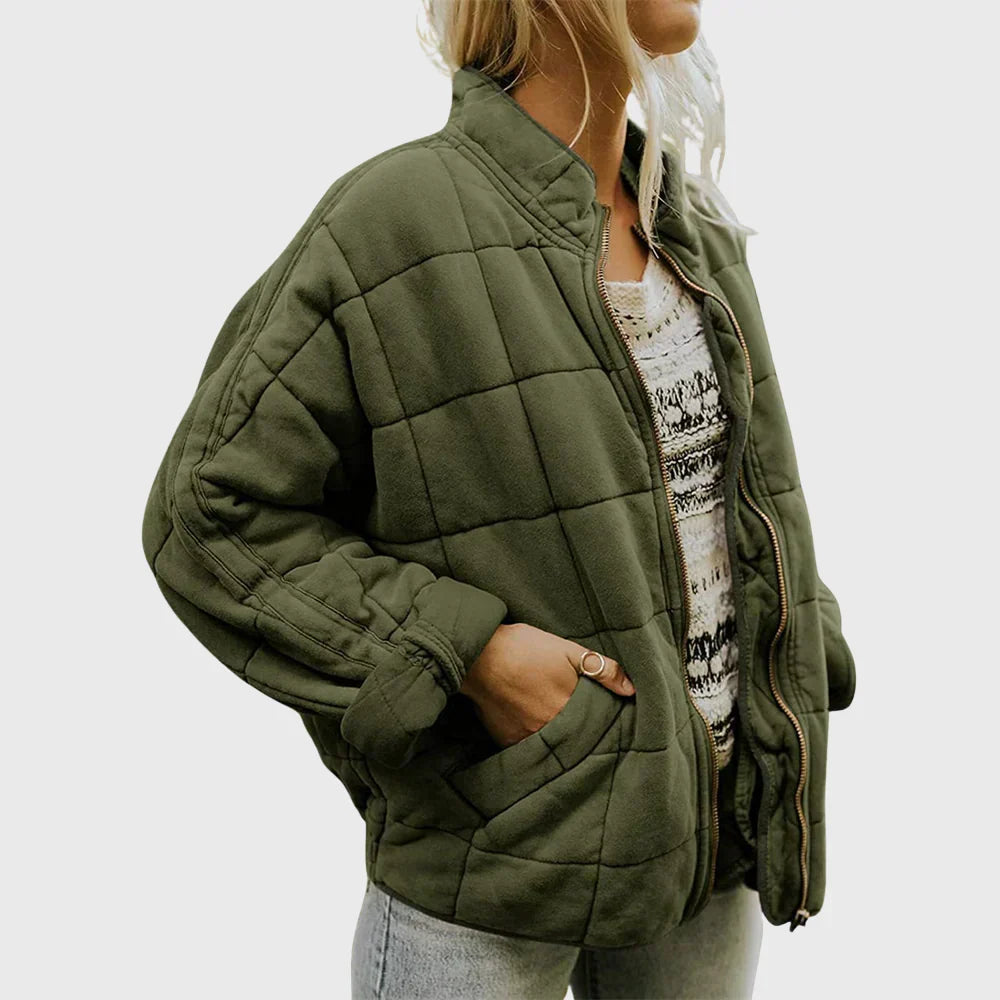 Dames Oversized Gewatteerde Bomberjack met Staande Kraag Groen
