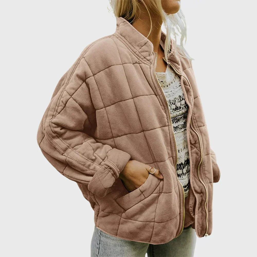 Dames Oversized Gewatteerde Bomberjack met Staande Kraag Kaki