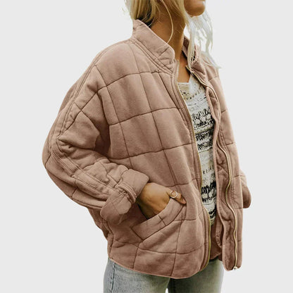 Dames Oversized Gewatteerde Bomberjack met Staande Kraag Kaki