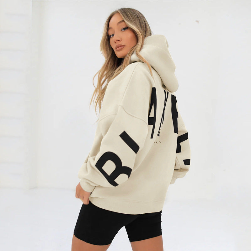 Dames Oversized Hoodie met Capuchon en Grote Letterprint Crème