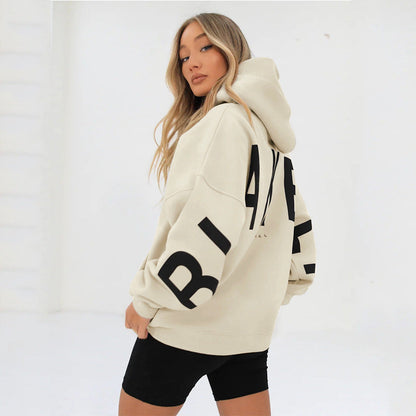 Dames Oversized Hoodie met Capuchon en Grote Letterprint Crème