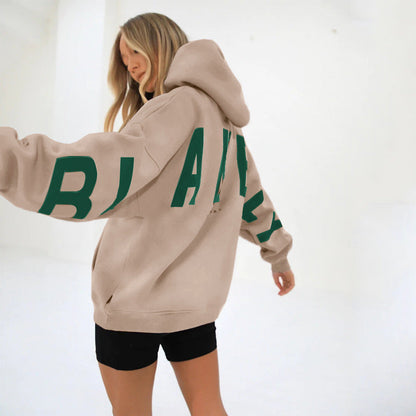 Dames Oversized Hoodie met Capuchon en Grote Letterprint Legergroen