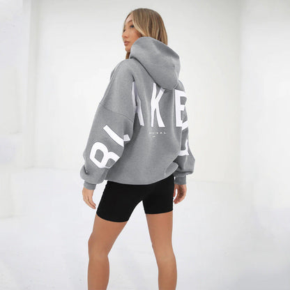 Dames Oversized Hoodie met Capuchon en Grote Letterprint Grijs