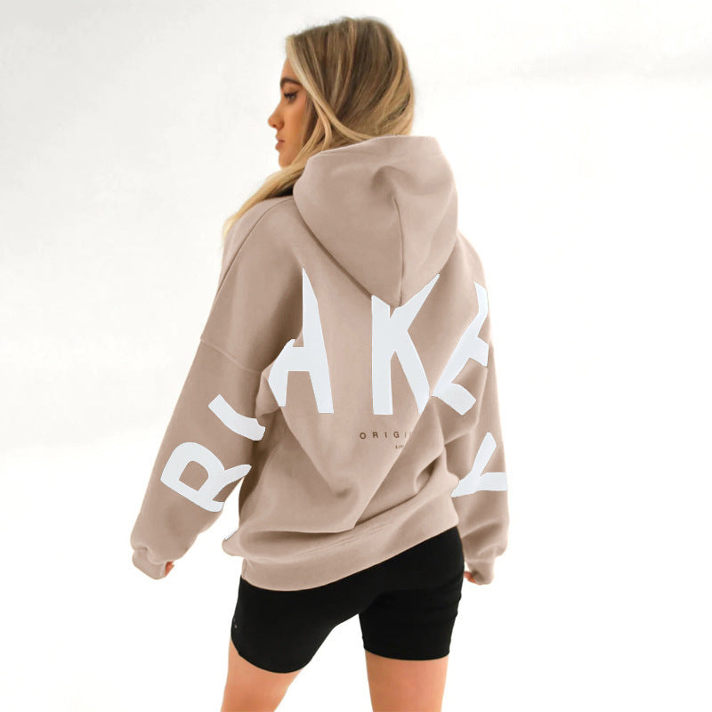 Dames Oversized Hoodie met Capuchon en Grote Letterprint Lichtbeige