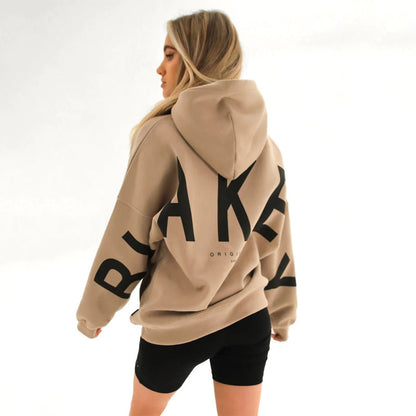 Dames Oversized Hoodie met Capuchon en Grote Letterprint Kaki
