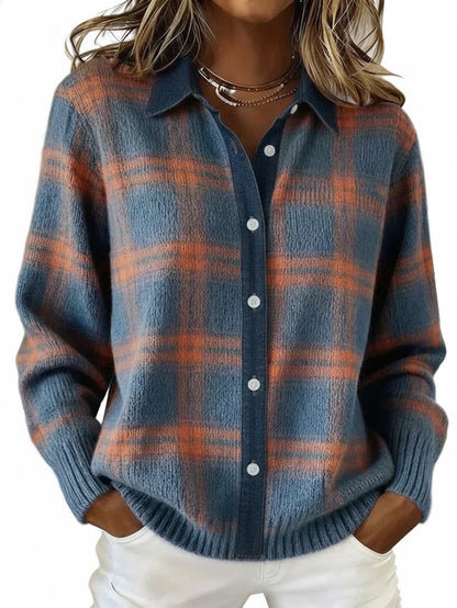 Dames Oversized Shirt met Geruit Patroon, Kraag en Knoopsluiting