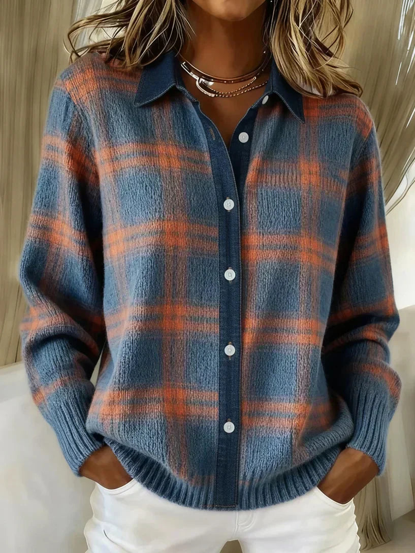 Dames Oversized Shirt met Geruit Patroon, Kraag en Knoopsluiting Blauw