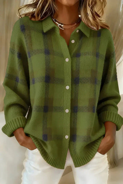 Dames Oversized Shirt met Geruit Patroon, Kraag en Knoopsluiting Groen