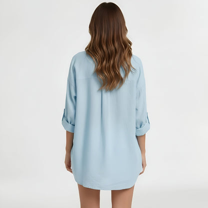 Dames Oversized Shirt met Lange Mouwen en Klassieke Kraag