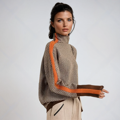 Dames Oversized Sweater met Col en Visgraatpatroon
