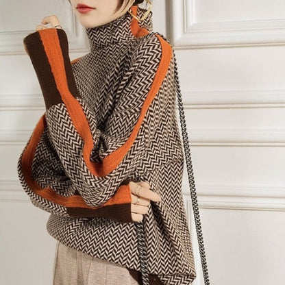 Dames Oversized Sweater met Col en Visgraatpatroon