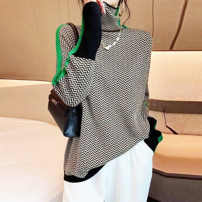 Dames Oversized Sweater met Col en Visgraatpatroon