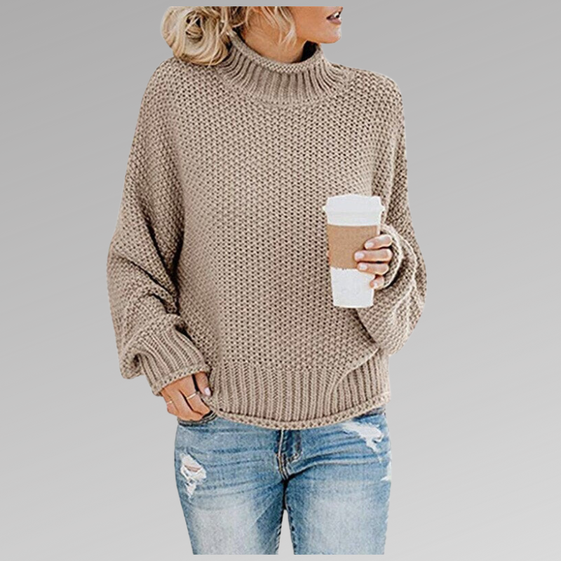 Dames Oversized Sweater met Coltrui en Lange Mouw Beige