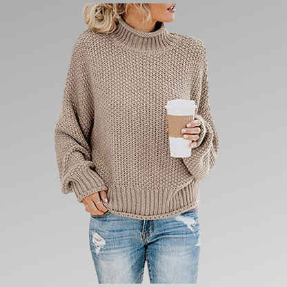 Dames Oversized Sweater met Coltrui en Lange Mouw Beige