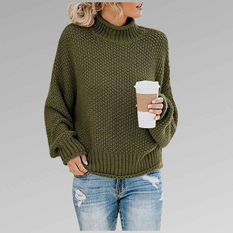 Dames Oversized Sweater met Coltrui en Lange Mouw Groen