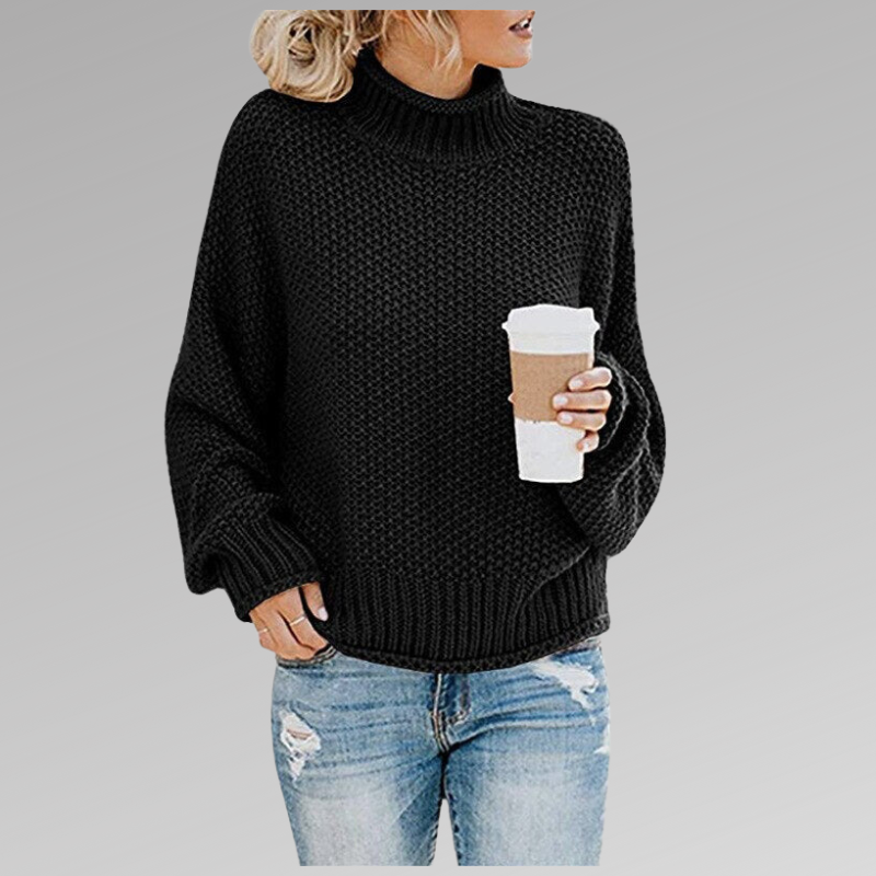 Dames Oversized Sweater met Coltrui en Lange Mouw Zwart