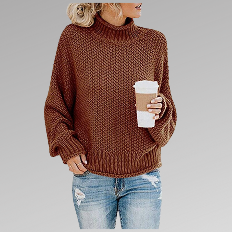 Dames Oversized Sweater met Coltrui en Lange Mouw Bruin
