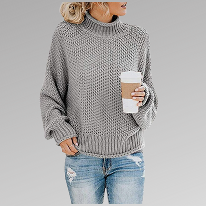 Dames Oversized Sweater met Coltrui en Lange Mouw Grijs