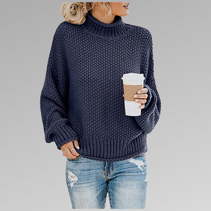 Dames Oversized Sweater met Coltrui en Lange Mouw Blauw