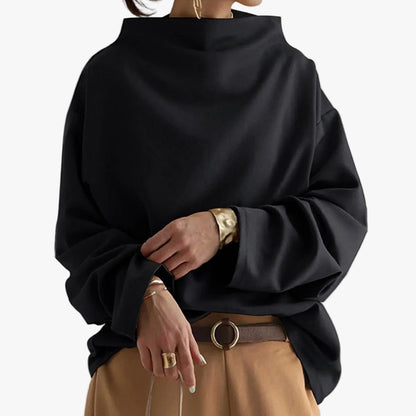 Dames Oversized Sweater met Hoge Kraag en Drop Shoulders Zwart