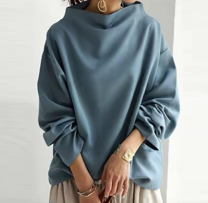 Dames Oversized Sweater met Hoge Kraag en Drop Shoulders Blauw