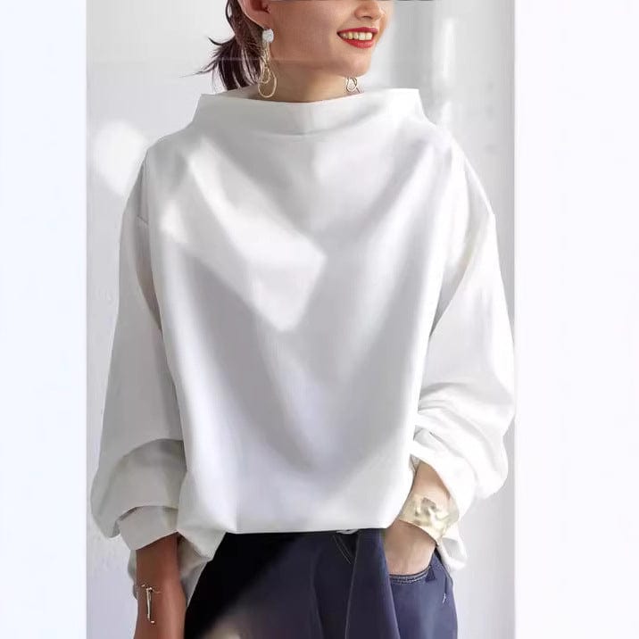 Dames Oversized Sweater met Hoge Kraag en Drop Shoulders Wit