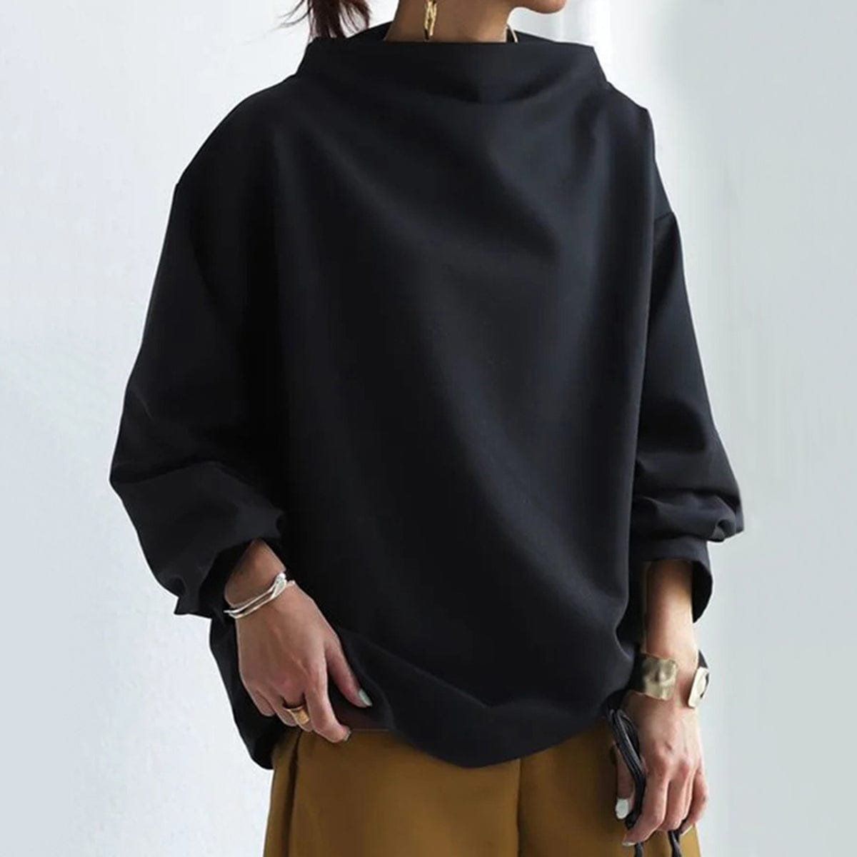 Dames Oversized Sweater met Hoge Kraag en Drop Shoulders