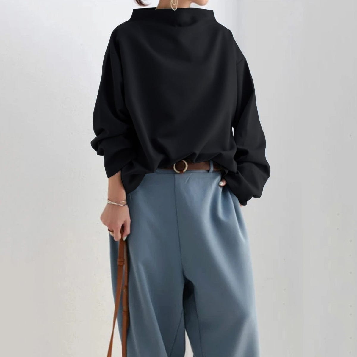 Dames Oversized Sweater met Hoge Kraag en Drop Shoulders