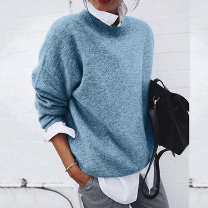 Dames Oversized Sweater met Ronde Hals en Lange Mouwen Blauw