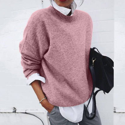 Dames Oversized Sweater met Ronde Hals en Lange Mouwen Roze