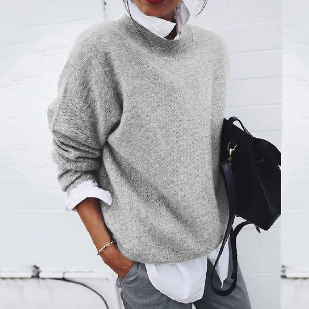 Dames Oversized Sweater met Ronde Hals en Lange Mouwen Grijs